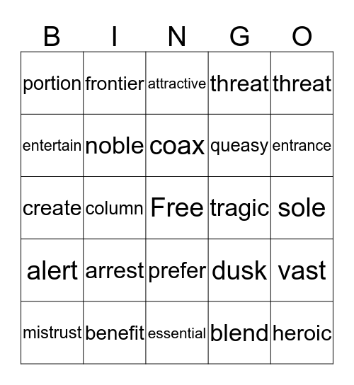 Vocabulary Bingo Card