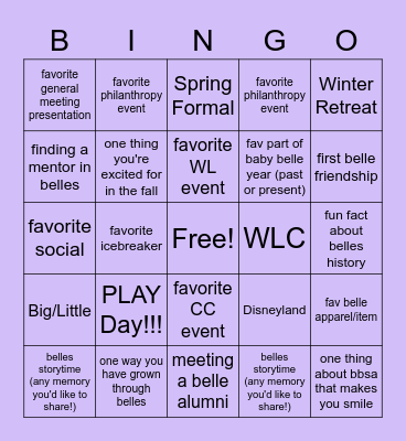 Belles Bingo Card