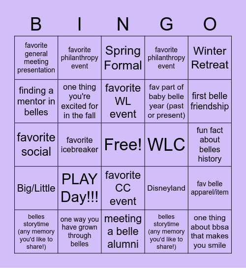 Belles Bingo Card