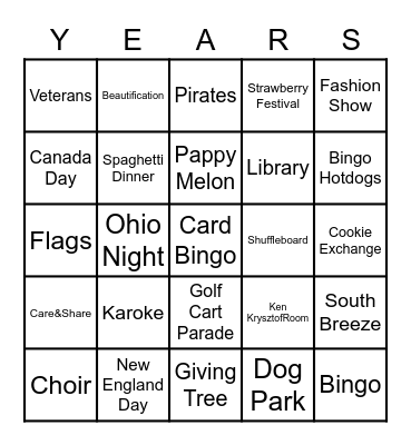 YEARS Bingo Card