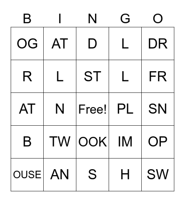 Onset-Rime BINGO Card