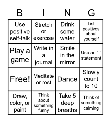 Coping Strategies Bingo Card