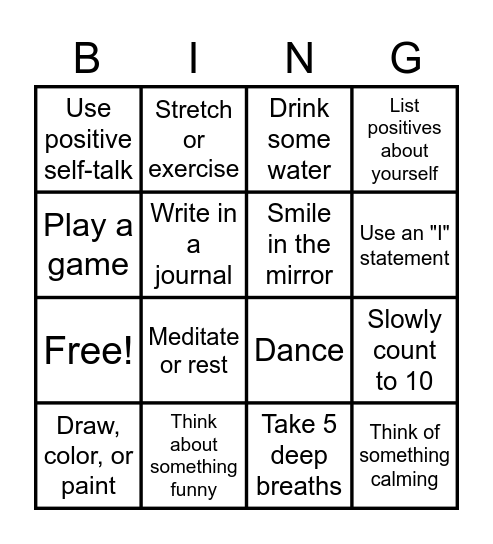 Coping Strategies Bingo Card