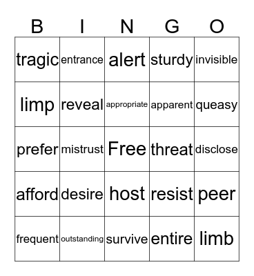 Vocabulary Bingo Card