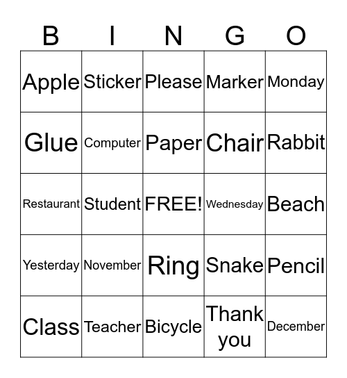 Untitled Bingo Card