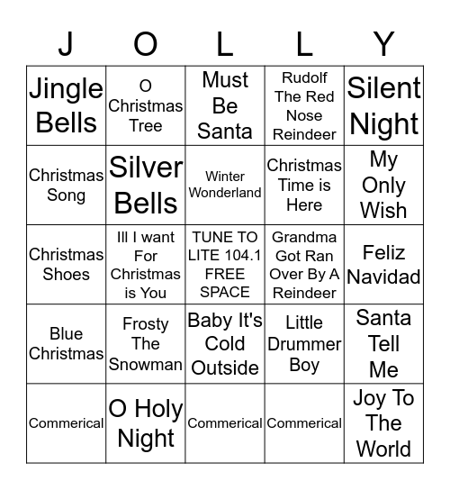 JOLLY MUSIC BINGO - Sponsored By Lite 104.1 Bingo Card