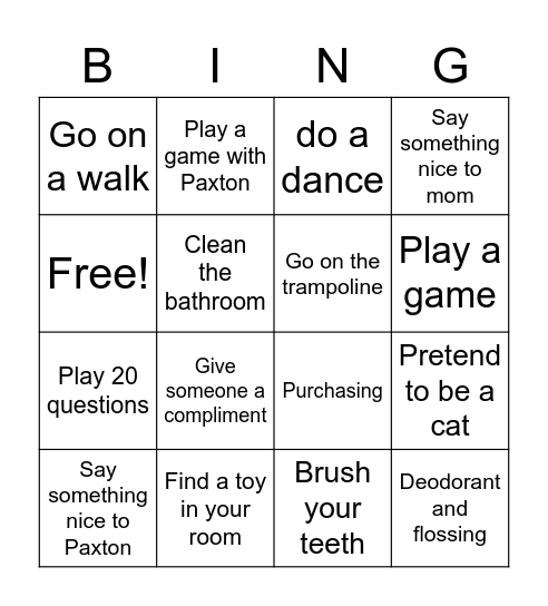 Presley's Bingo Card