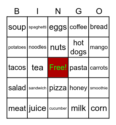 Foods and drinks Bingo Card