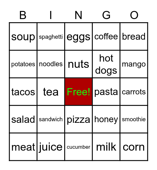 Foods and drinks Bingo Card