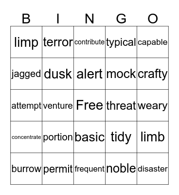 Vocabulary Bingo Card