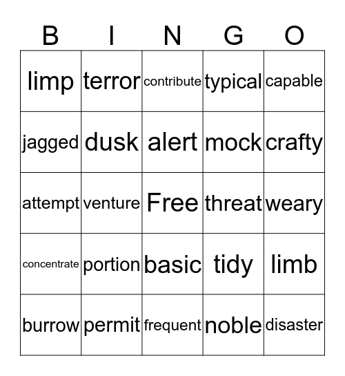 Vocabulary Bingo Card