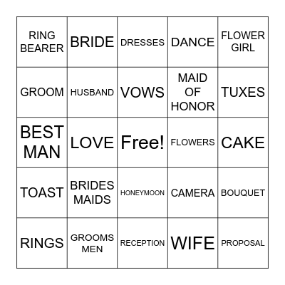 WEDDING BINGO Card