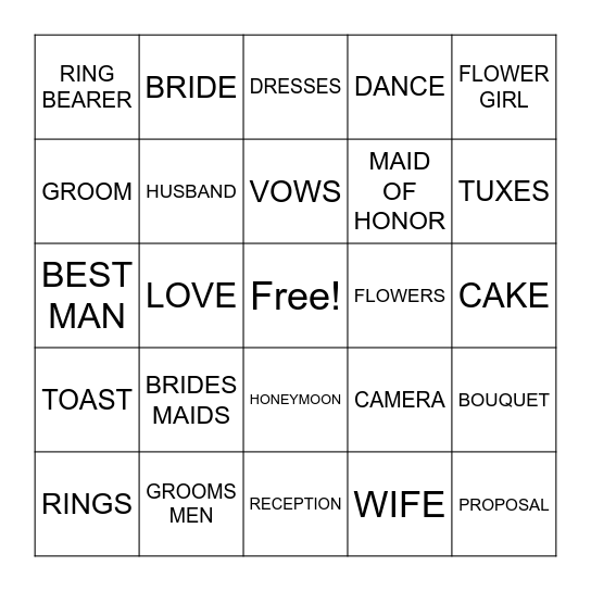 WEDDING BINGO Card