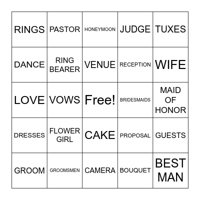 WEDDING BINGO Card