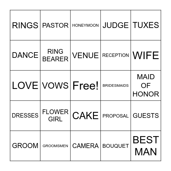 WEDDING BINGO Card