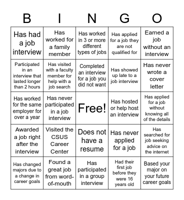 Career Bingo Card