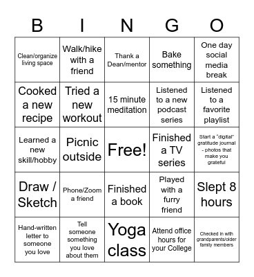 VUSM WELLNESS Bingo Card