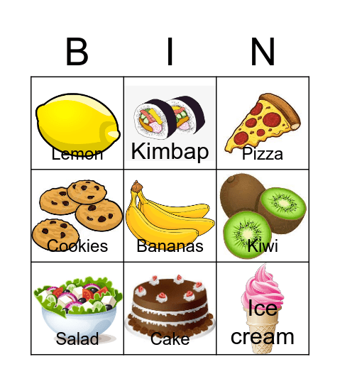 Lesson 4- Do You Like Pizza? Bingo Card