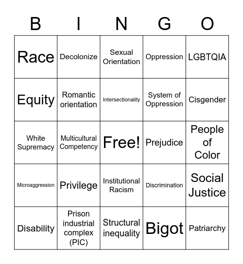 Diversity Equity & Inclusion Bingo Card