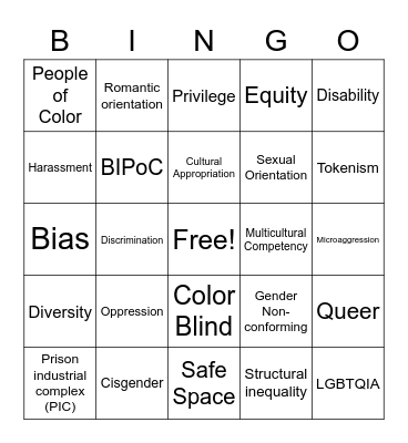 Diversity Equity & Inclusion Bingo Card