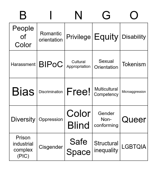 Diversity Equity & Inclusion Bingo Card