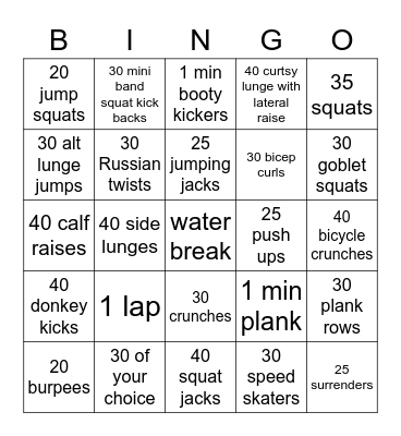 Body Well Bingo Card