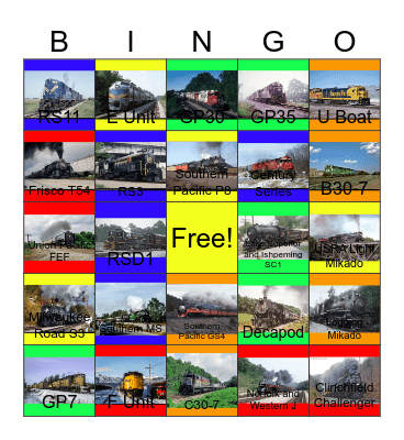 Steam and Diesel Eras Bingo Card