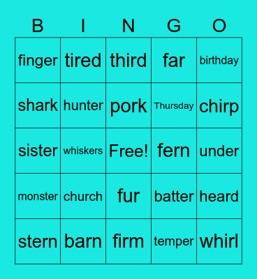 Bossy R Bingo Card