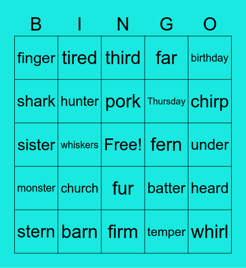 Bossy R Bingo Card