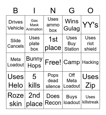 WARZONE BINGO Card