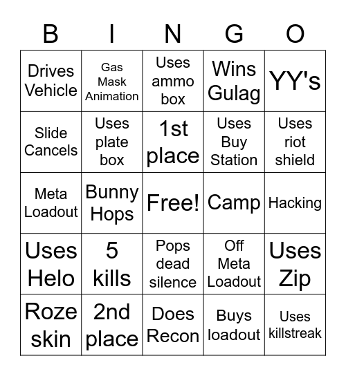 WARZONE BINGO Card