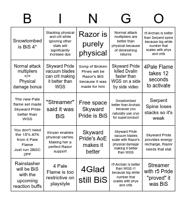 Razor misinformation Bingo Card