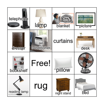 Bedroom Vocabulary Bingo Card