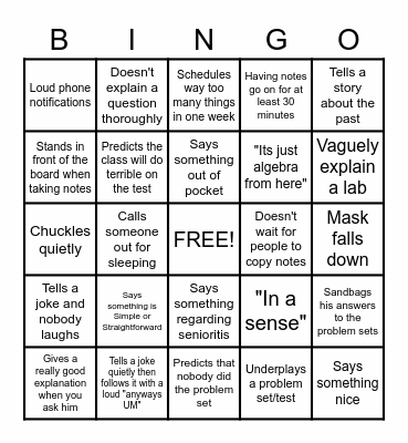 Mr Mac Bingo Card