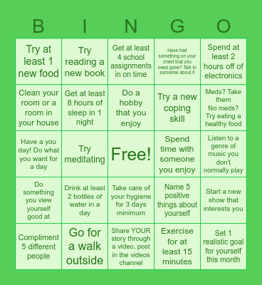 Mental Health May Bingo Card