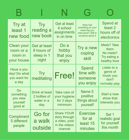 Mental Health May Bingo Card