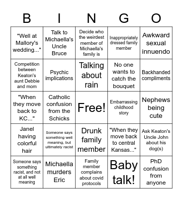 The Wedding Bingo Card