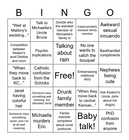 The Wedding Bingo Card