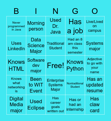 WIT Bootcamp Bingo Card