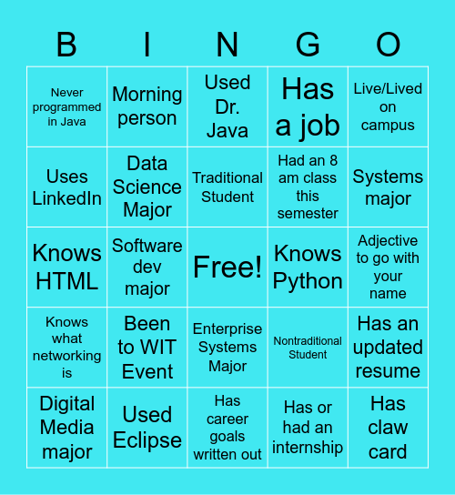 WIT Bootcamp Bingo Card