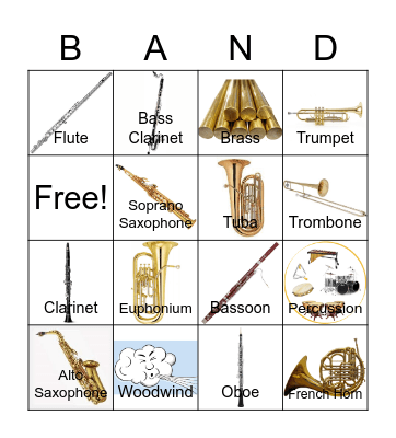 Band Instrument Bingo Card