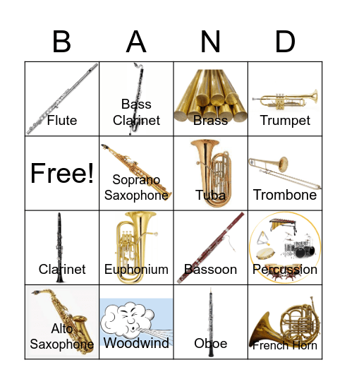 Band Instrument Bingo Card