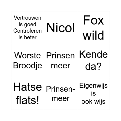 Massa is Kassa Bingo Card
