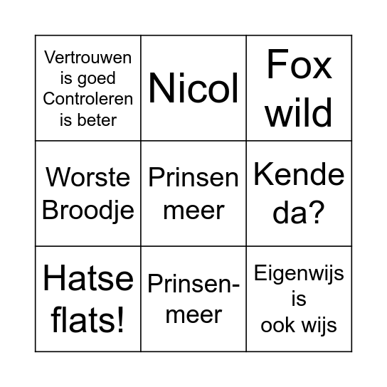 Massa is Kassa Bingo Card