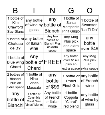 Wine Bingo Card