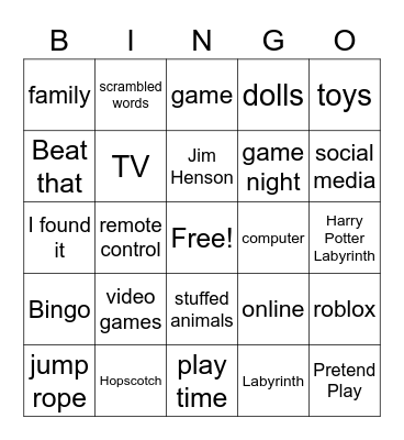 Family Game Night Bingo Card