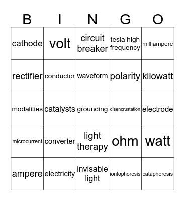 Electricity Bingo Card