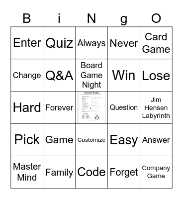 Family Game Night Bingo Card