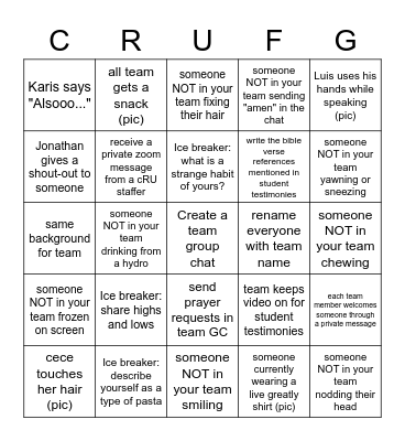 CRU Family Gathering Bingo Card