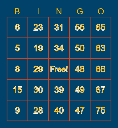 Senior Bingo 2021 Bingo Card
